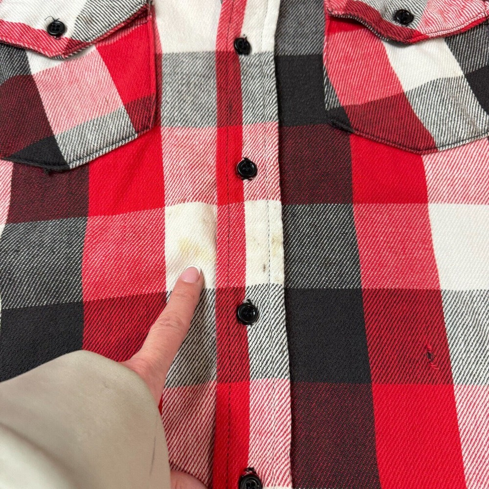 Jim Catfish Hunter Men's‎ Flannel Button Up Shirt Long Sleeve Red/Black/White 16 - Picture 13 of 16